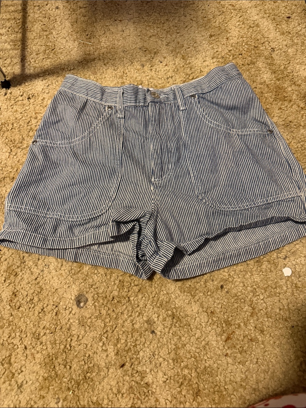 High-Waist Blue and White Striped Women’s Shorts